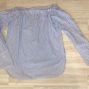 Blue and white off the shoulder cotton blouse